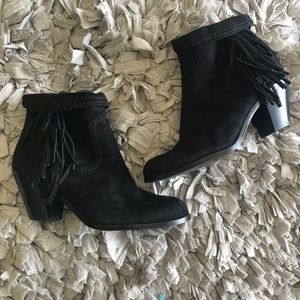 New Sam Edelman Louie Fringe-Trimmed Ankle Bootie